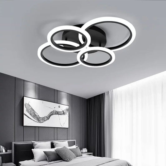 Lustra LED RFAN, Model K001/2+2, cu Telecomanda, 3 Tipuri de Lumina, Intensitate Reglabila, 76W, Negru