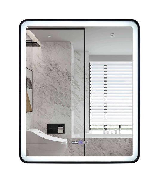 Oglinda LED Si Touch, 75 X 90 Cm, Cu Functie Dezaburire Si Ceas, Rama Negru Mat, J37, Smack