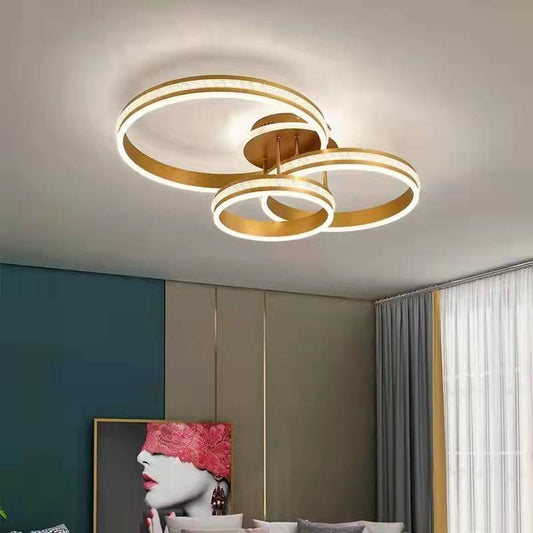 Lustra LED RFAN, Model F2331-3, cu Telecomanda, 3 Tipuri de Lumina, Intensitate Reglabila, 296W, Auriu