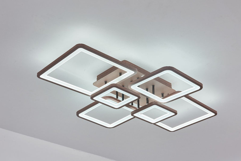 Lustra LED RFAN, Model K002-6 CF, Cu Telecomanda, 3 Tipuri De Lumina, Intensitate Reglabila, 228W, Maro