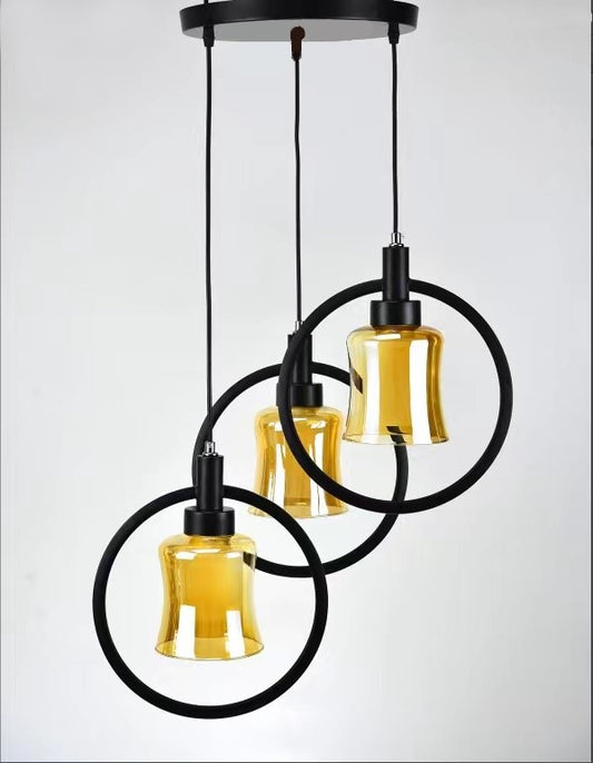 Pendul RFAN, Model 7438-3, cu Abajur, 3 x E27, Inaltime Reglabila, Negru
