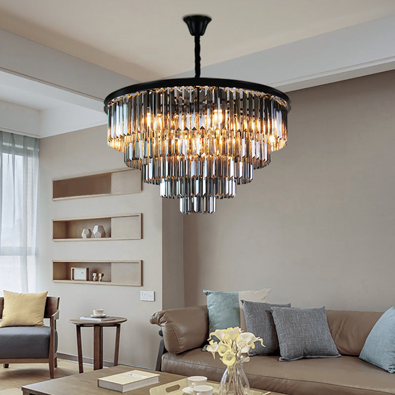 Candelabru RFAN, Model H2066/600, Textura Cristal, Metal, 8 x E27, Negru/Gri