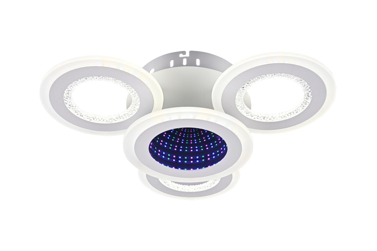 Lustra LED RFAN, Model R9020-3+1, cu Telecomanda, 3 Tipuri de Lumina plus Lumina RGB, Intensitate Reglabila, 92W, Alb