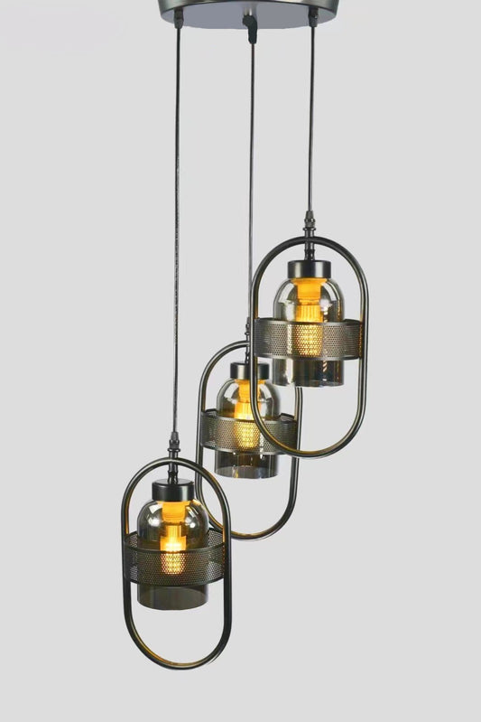 Pendul RFAN, Model 8319-3, cu Abajur, 3 x E27, Inaltime Reglabila, Negru