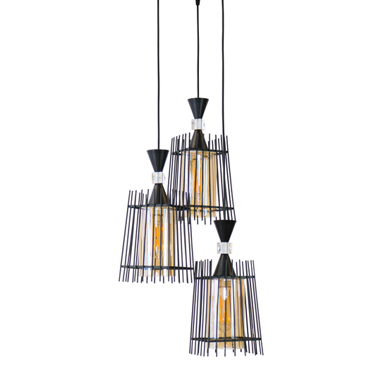 Pendul RFAN, Model 3723-3, cu Abajur, 3 x E27, Inaltime Reglabila, Negru