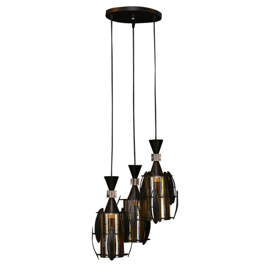Pendul RFAN, Model 3997-3, cu Abajur, 3 x E27, Inaltime Reglabila, Negru