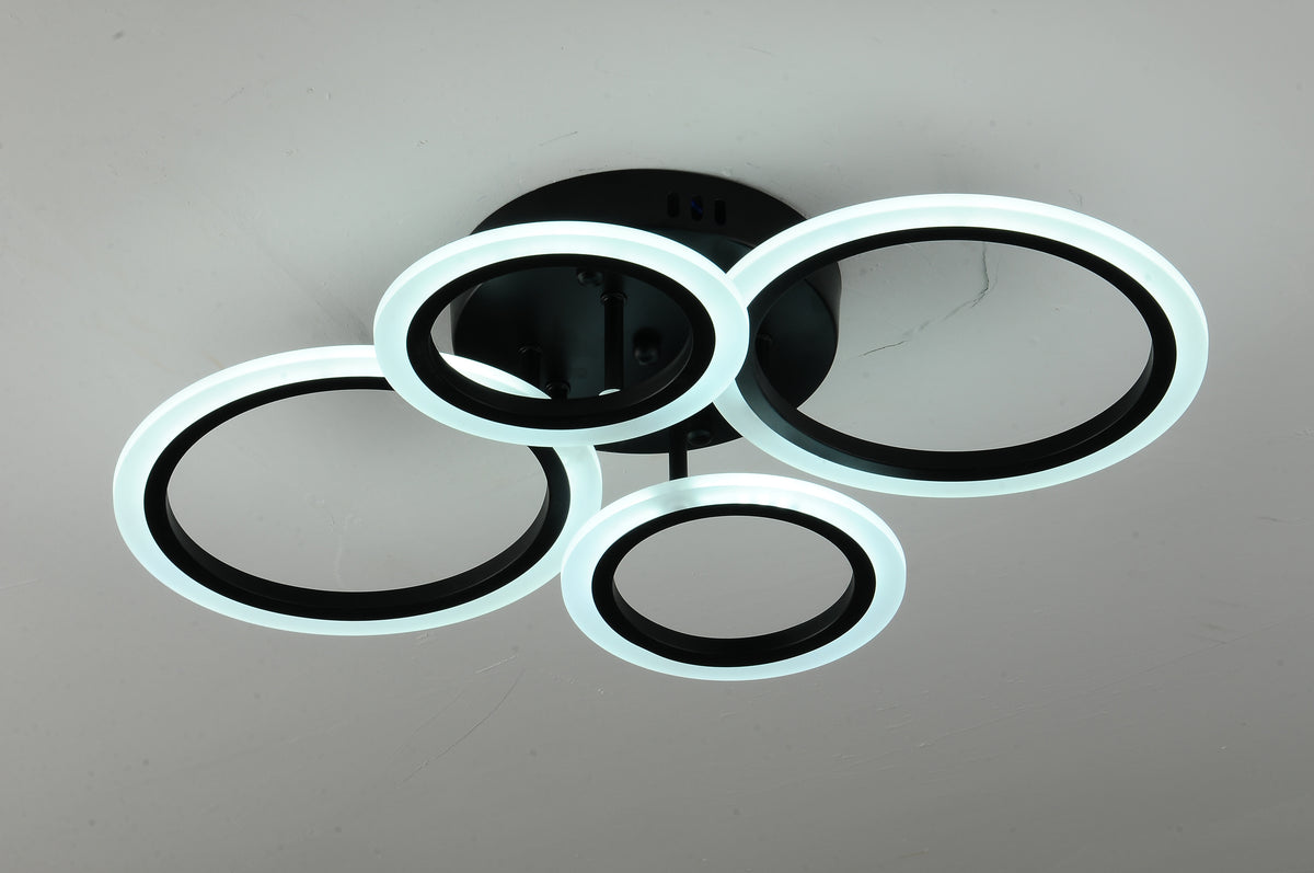 Lustra LED RFAN, Model K001/2+2, cu Telecomanda, 3 Tipuri de Lumina, Intensitate Reglabila, 76W, Negru