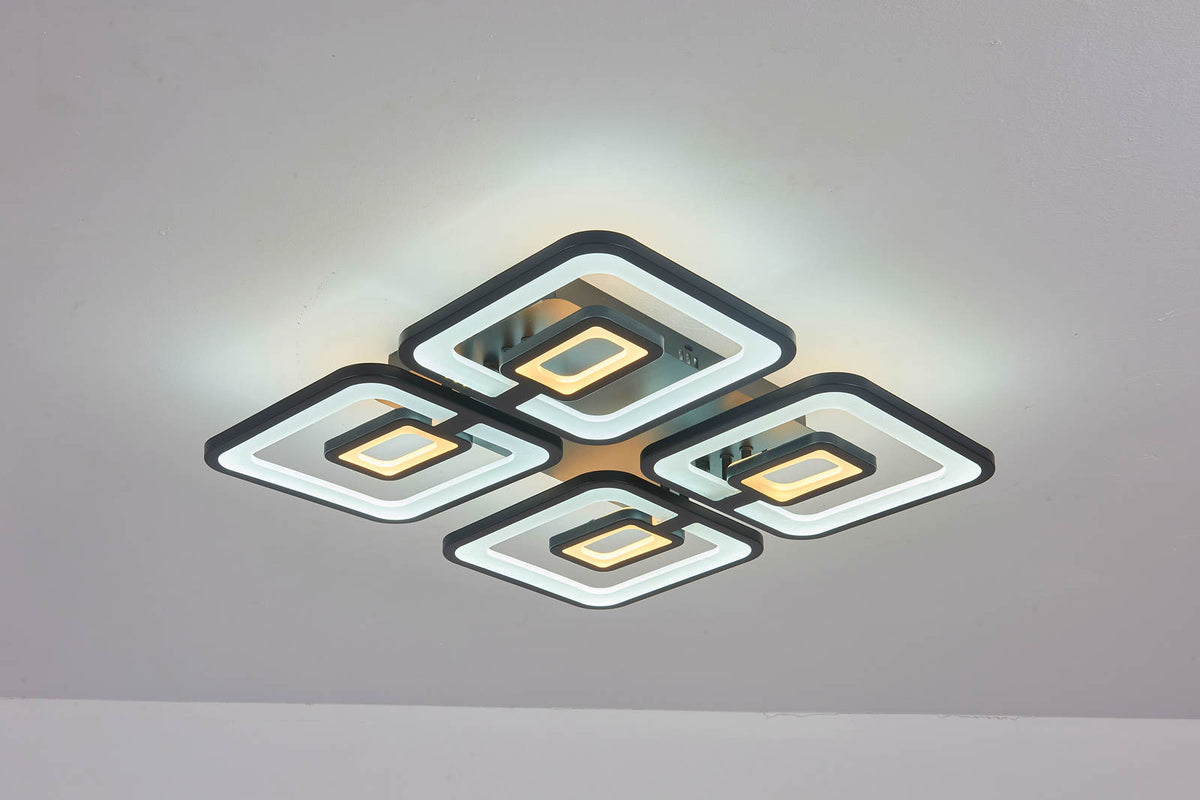 Lustra LED RFAN, Model M025-4, Cu Telecomanda, 3 Tipuri De Lumina, Intensitate Reglabila, 200W, Negru