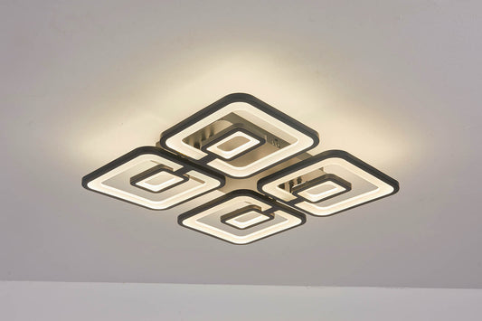 Lustra LED RFAN, Model M025-4, Cu Telecomanda, 3 Tipuri De Lumina Plus Lumina RGB, Intensitate Reglabila, 200W, Negru