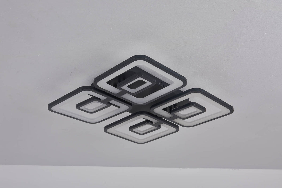 Lustra LED RFAN, Model M025-4, Cu Telecomanda, 3 Tipuri De Lumina, Intensitate Reglabila, 200W, Negru