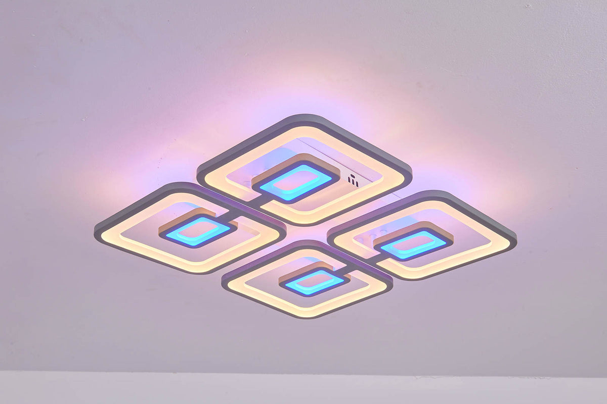 Lustra LED RFAN, Model M025-4, Cu Telecomanda, 3 Tipuri De Lumina, Intensitate Reglabila, 200W, Gri