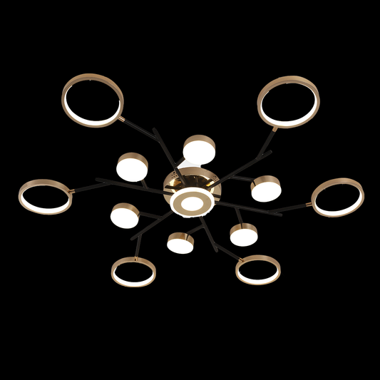 Lustra LED RFAN, Model R9030-13, cu Telecomanda, 3 Tipuri de Lumina, Intensitate Reglabila, 246W, Negru/Auriu