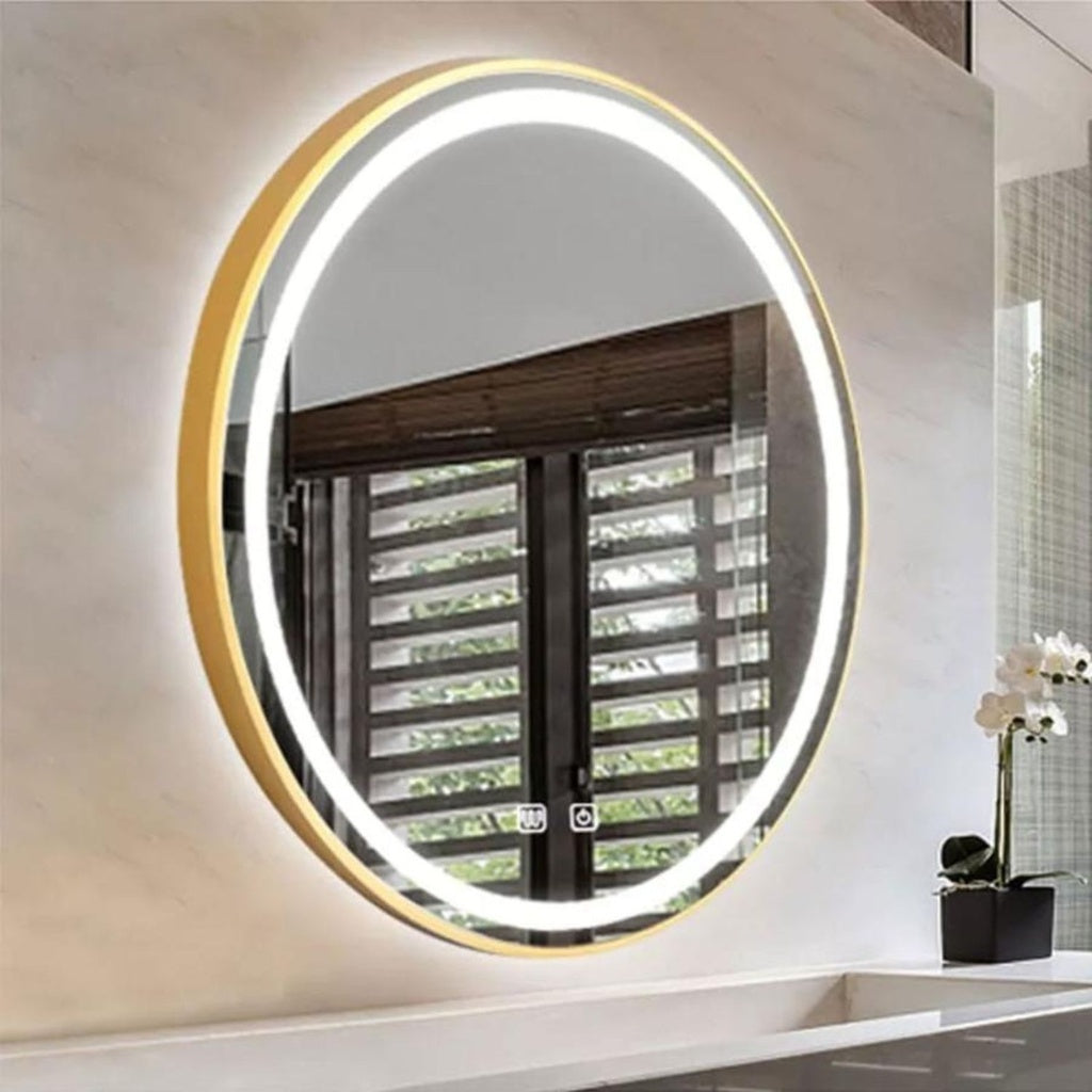 Oglinda LED, Rotunda 70 X 70 Cm, Functie Dezaburire, LED Touch, Rama Aurie, J06, Smack