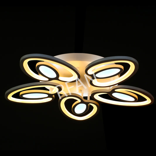 Lustra LED RFAN, Model M021/5, cu Telecomanda, 3 Tipuri de Lumina, Intensitate Reglabila, 200W, Alb