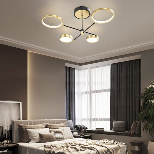 Lustra LED RFAN, Model R9049-4, cu Telecomanda, 3 Tipuri de Lumina, Intensitate Reglabila, 72W, Negru/Auriu