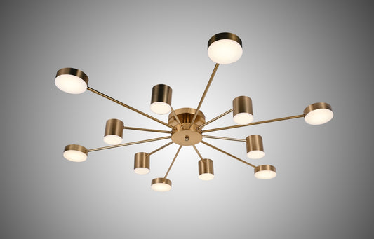 Lustra LED RFAN, Model R9029-12, cu Telecomanda, 3 Tipuri de Lumina, Intensitate Reglabila, 88W, Auriu