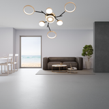 Lustra LED RFAN, Model R9030-7, cu Telecomanda, 3 Tipuri de Lumina, Intensitate Reglabila, 134W, Negru/Auriu