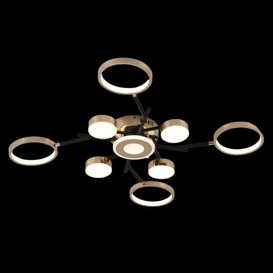 Lustra LED RFAN, Model R9030-9, cu Telecomanda, 3 Tipuri de Lumina, Intensitate Reglabila, 170W, Negru/Auriu
