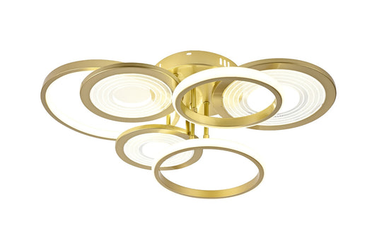Lustra LED RFAN, Model R9033, cu Telecomanda, 3 Tipuri de Lumina, Intensitate Reglabila, 168W, Auriu
