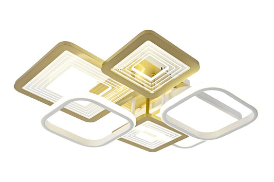 Lustra LED RFAN, Model R9038, cu Telecomanda, 3 Tipuri de Lumina, Intensitate Reglabila, 176W, Auriu