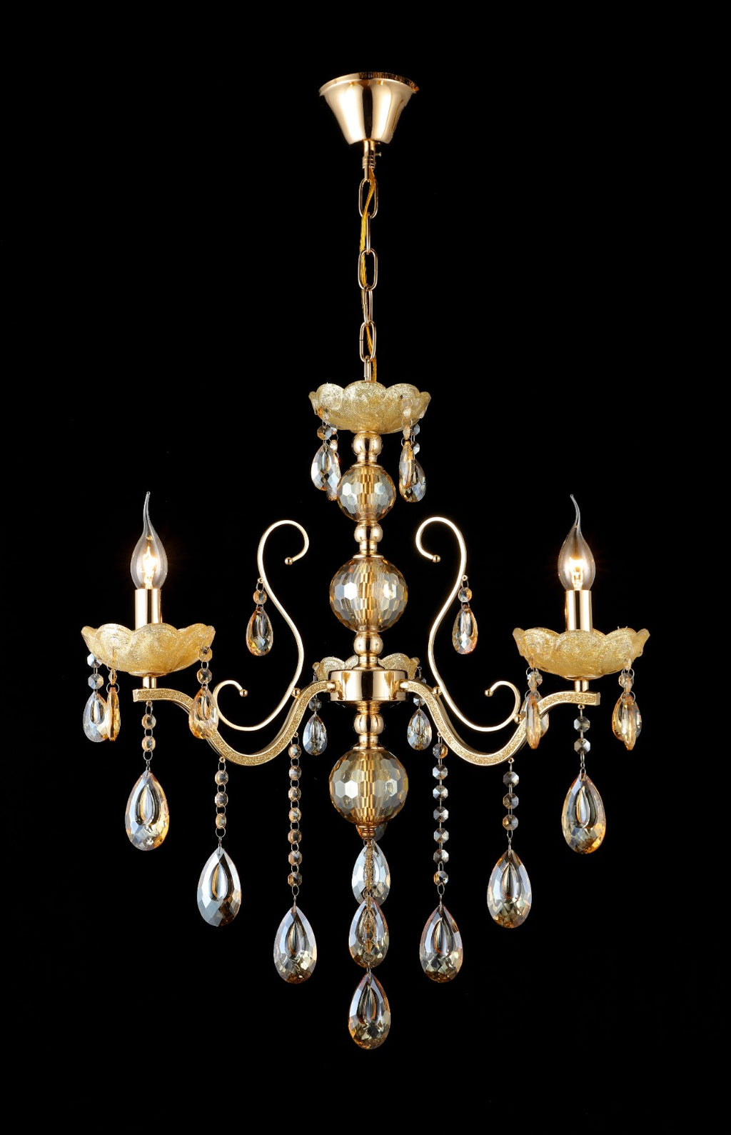 Candelabru RFAN, Model 7765-3 cu Margele Tip Cristal, Metal, 3 x E14, Auriu