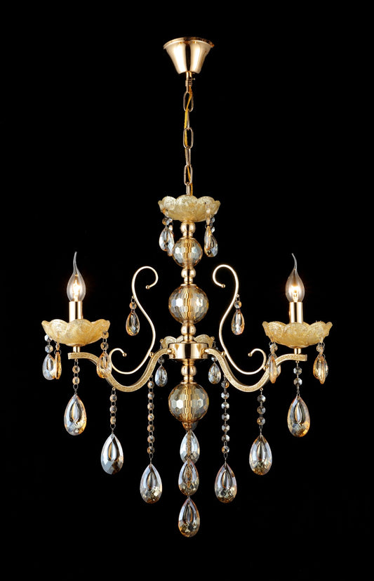 Candelabru RFAN, Model 7765-3 cu Margele Tip Cristal, Metal, 3 x E14, Auriu