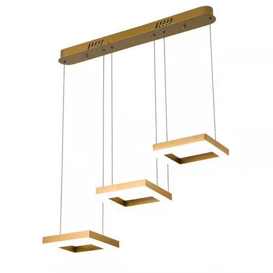 Lustra LED Tip Pendul RFAN, Model F204-3, cu Telecomanda, 3 Tipuri de Lumina, Inaltime Reglabila, 96W, Auriu