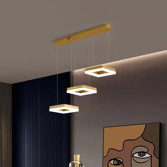 Lustra LED Tip Pendul RFAN, Model F204-3, cu Telecomanda, 3 Tipuri de Lumina, Inaltime Reglabila, 96W, Auriu