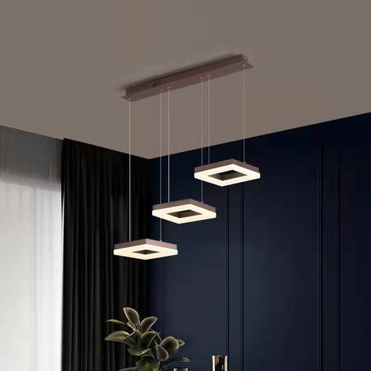 Lustra LED Tip Pendul RFAN, Model F205-3, cu Telecomanda, 3 Tipuri de Lumina, Inaltime Reglabila, 96W, Maro
