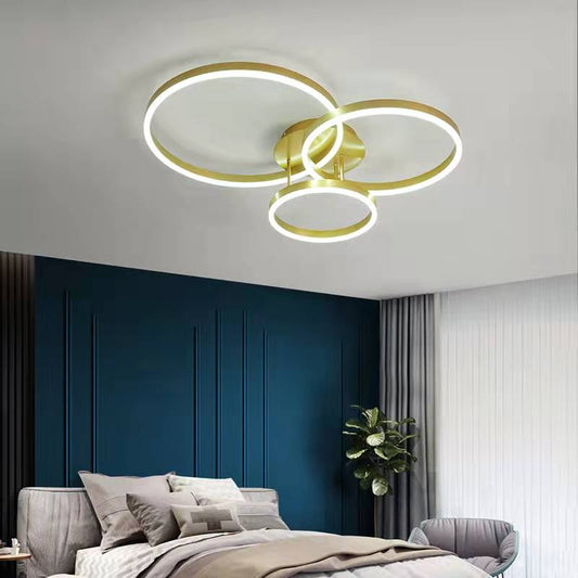 Lustra LED RFAN, Model R9091/3, cu Telecomanda, 3 Tipuri de Lumina, Intensitate Reglabila, 112W, Auriu