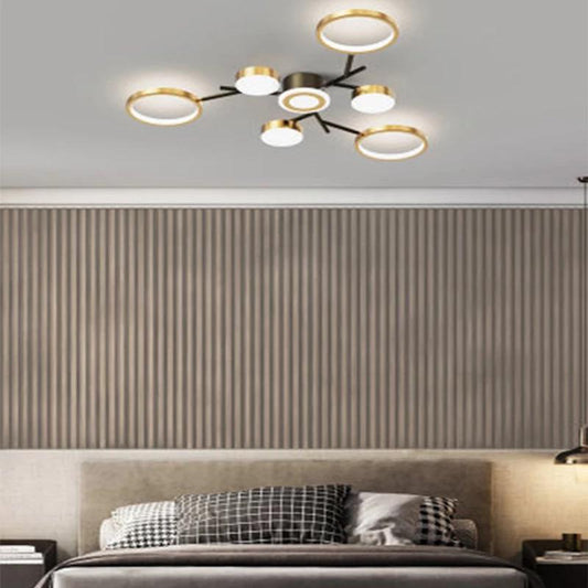 Lustra LED RFAN, Model R9030-7, cu Telecomanda, 3 Tipuri de Lumina, Intensitate Reglabila, 134W, Negru/Auriu