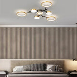 Lustra LED RFAN, Model R9030-7, cu Telecomanda, 3 Tipuri de Lumina, Intensitate Reglabila, 134W, Negru/Auriu