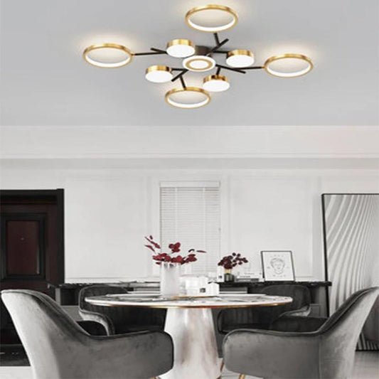 Lustra LED RFAN, Model R9030-9, cu Telecomanda, 3 Tipuri de Lumina, Intensitate Reglabila, 170W, Negru/Auriu