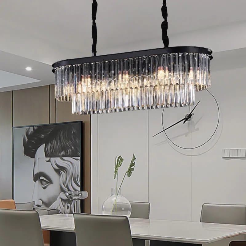 Candelabru RFAN, Model H2066/800*300, Textura Cristal, Metal, 8 x E27, Negru/Gri