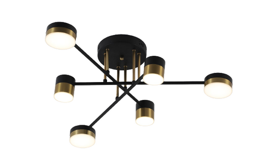 Lustra LED RFAN, Model R9031-6, Cu Telecomanda, 3 Tipuri De Lumina, Intensitate Reglabila, 72W, Negru/Auriu