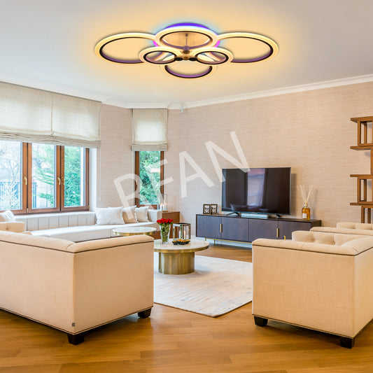 Lustra LED RFAN, Model K38-2+2+2RGB, cu Telecomanda, 3 Tipuri de Lumina plus Lumina RGB, Intensitate Reglabila, 176W, Alb