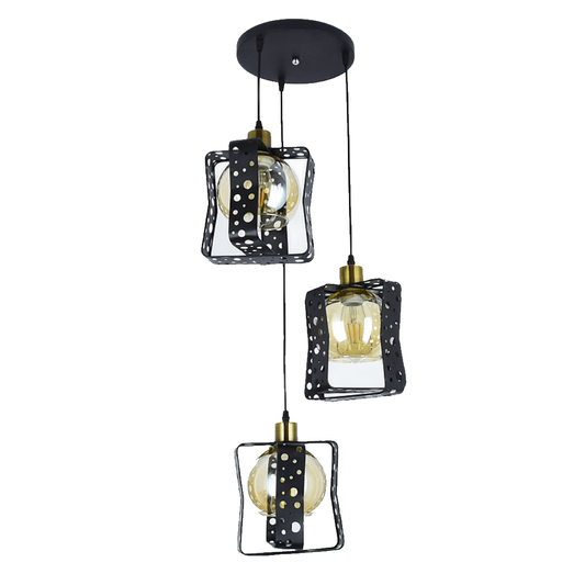 Pendul RFAN, Model 4181/3, cu Abajur, 3 x E27, Inaltime Reglabila, Negru
