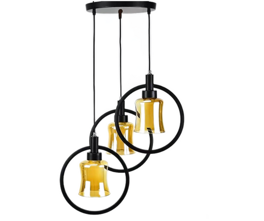 Pendul RFAN, Model 7438-3, cu Abajur, 3 x E27, Inaltime Reglabila, Negru