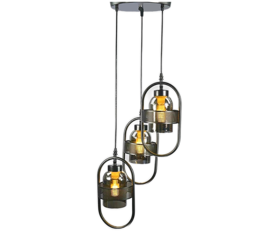 Pendul RFAN, Model 8319-3, cu Abajur, 3 x E27, Inaltime Reglabila, Negru