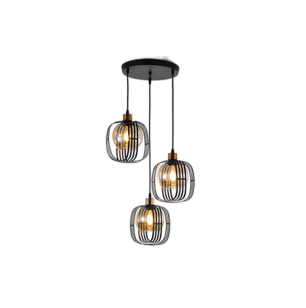 Pendul RFAN, Model 4189-3, Cu Abajur, 3 X E27, Inaltime Reglabila, Negru