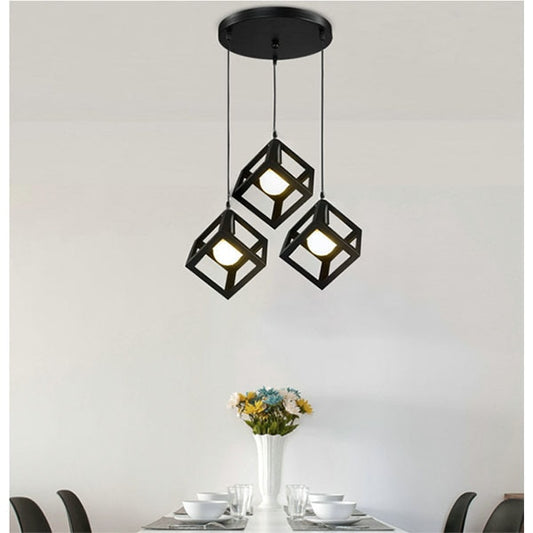 Lustra Pendul RFAN, Model 2182, E27, 3 Pendule, Inaltime Reglabila, Metalica, Negru