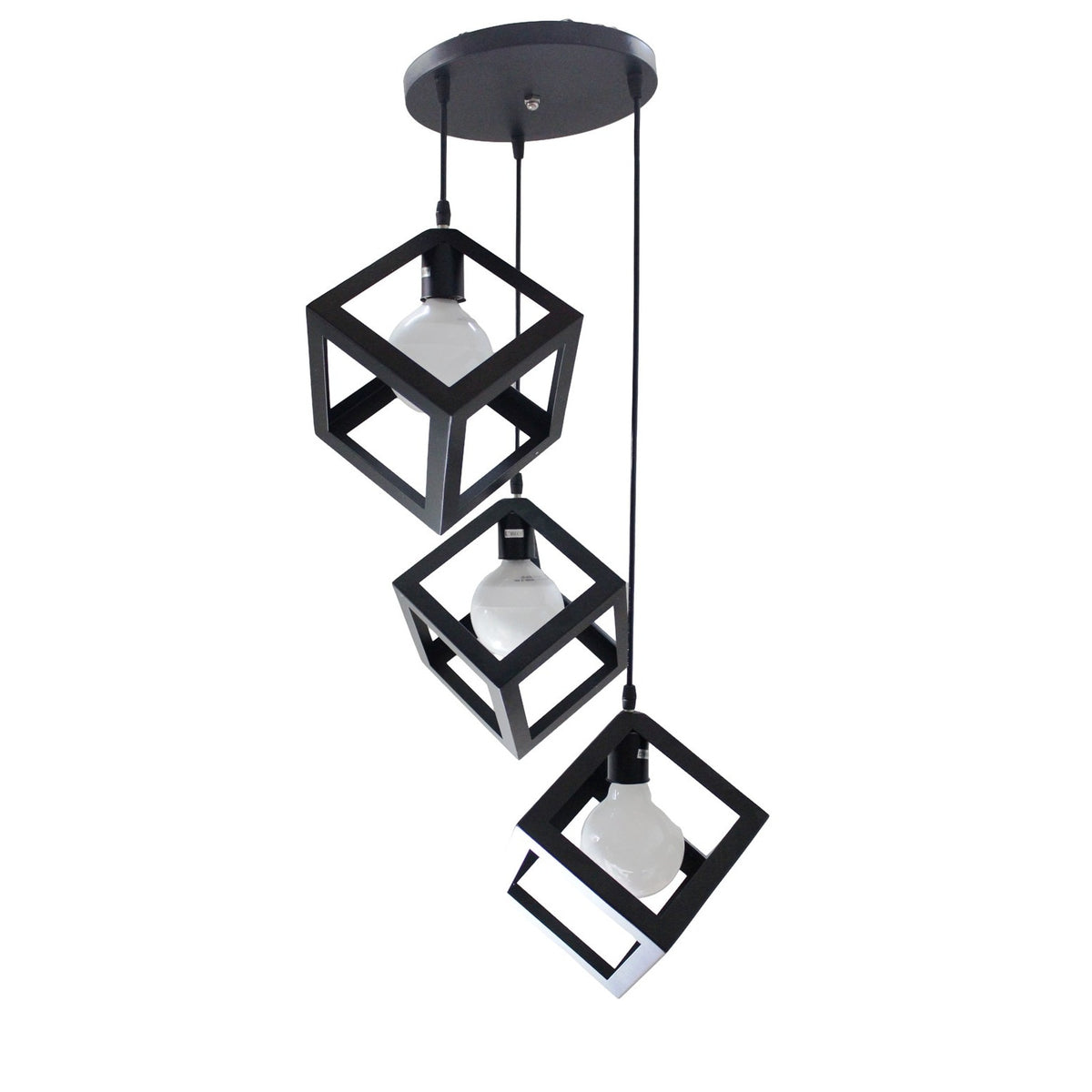 Lustra Pendul RFAN, Model 2182, E27, 3 Pendule, Inaltime Reglabila, Metalica, Negru